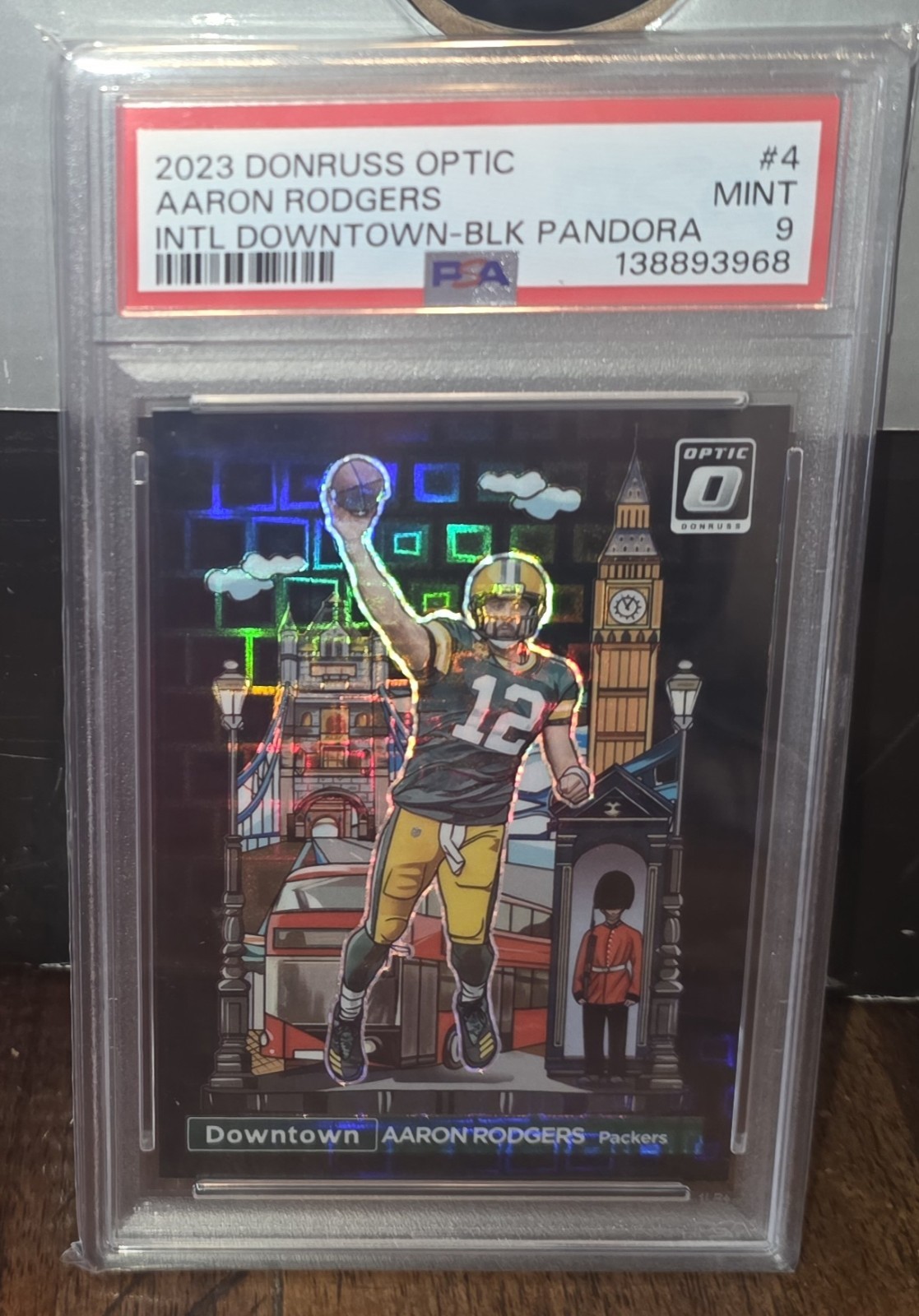 2023 Panini Optic International Downtown Aaron Rodgers Black Pandora /25 PSA 9