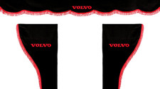 Truck Curtains For Volvo Vnl Vnr Fh Fh16 Fh3 Fh4 Fh5 Fm Black Red Fringe 3 Pcs