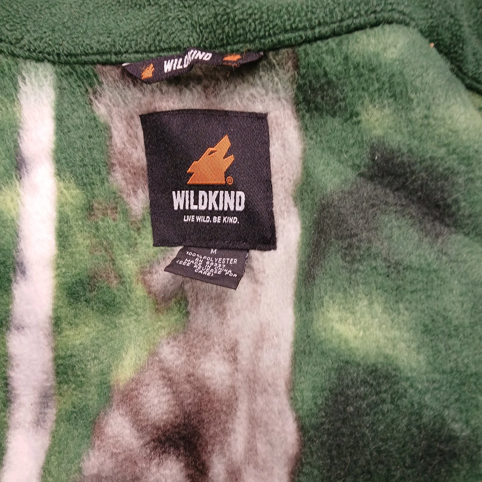 Wildkind Bear Fleece Jacket Medium Green Forest Wildlife Full Zip Pockets - product detail image 6