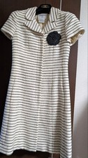 USED CHANEL IVORY BLACK STRIPED DRESS JACKET GOOD