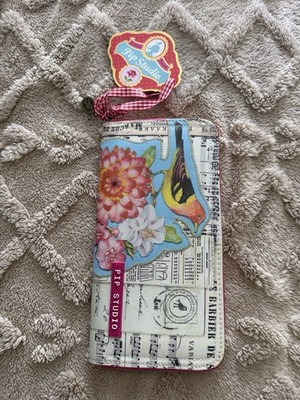 Pip Studio Floral Bird Zip-Around Wallet Vintage Sheet Music Design NWT