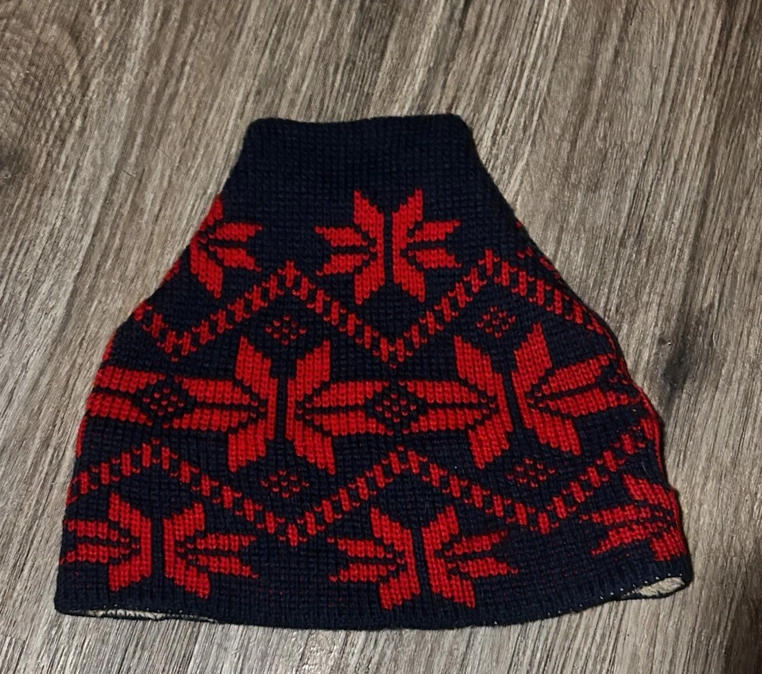 Wigwam 100% Wool Winter Beanie Hat~Blue Red Fair Isle Snowflakes Nordic USA