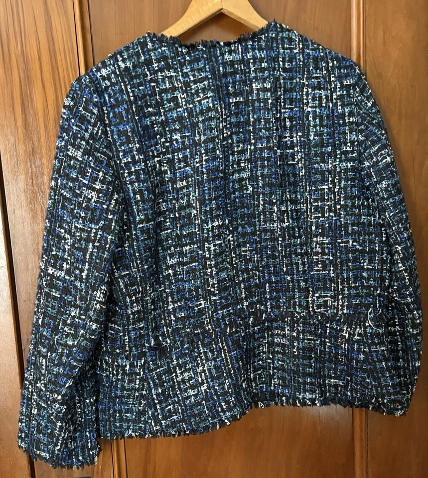 Ann Taylor Blue & Black Tweed Lined Blazer Suit Jacket Career Wear Woman’s 16 - Image 4 of 4