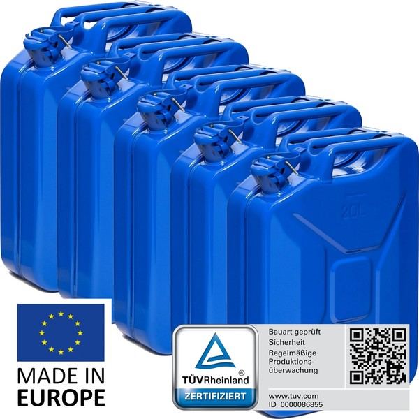 Bw® Kraftstoffkanister Metall Benzinkanister 5X 20 Liter - Blau - RAL 5005-image