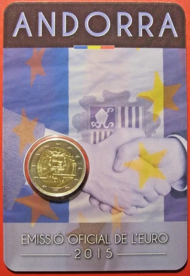 Andorre. Coincard 2 € euro 2015 BU : 25 ans signature accord douanier avec l'U.E - Photo 1/3