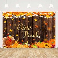 MEHOFOND 7x5ft Fall Autumn Happy Thanksgiving Backdrop Give Thanks Turkey Woo...