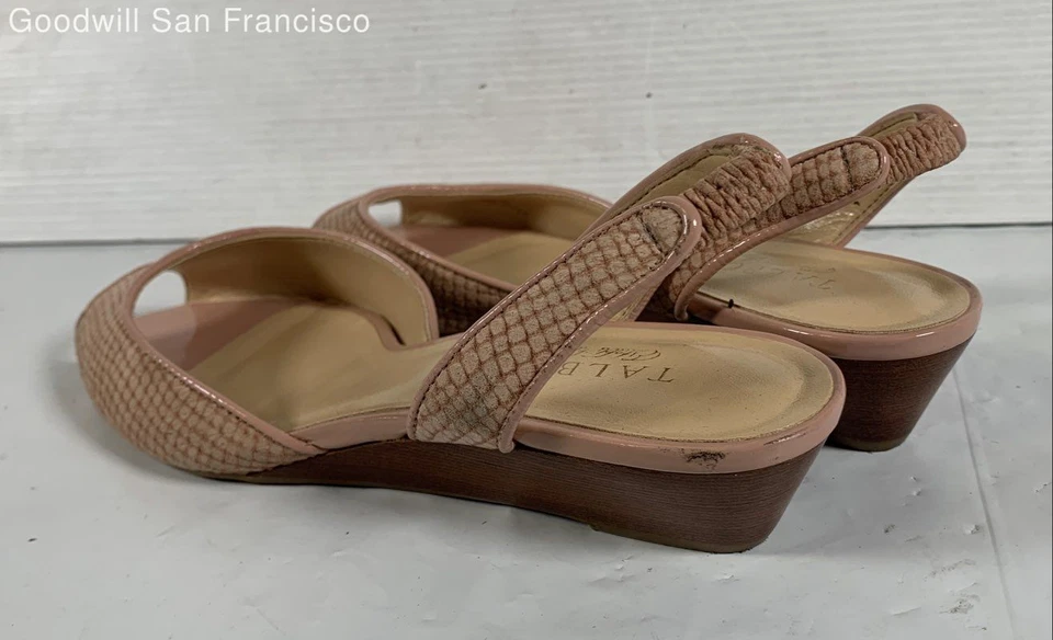Talbots Pink Beige Leather Open Toe Wedge Heel Slingback Womens Sandals Size 6B - Image 3 of 4