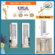 Crystal Crush Diamond Wall Candle Holder Set of 2 Silver Mirror Decor