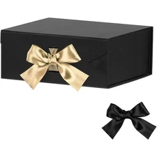 Luxury Matte Black Gift Box with Ribbon Collapsible Empty Box for Present