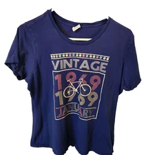 Port & Company womens blue t shirt on the front Vintage 1969 January x large