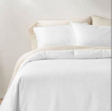 White Heavyweight Linen Blend Comforter  Sham Set Full / Queen Size - Casaluna