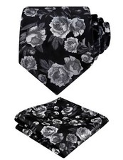 Mens 3.15inches Rose Flower Pattern Tie with Floral Printed Pocket Square Set...