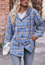 Contrast Hood Plaid Shacket