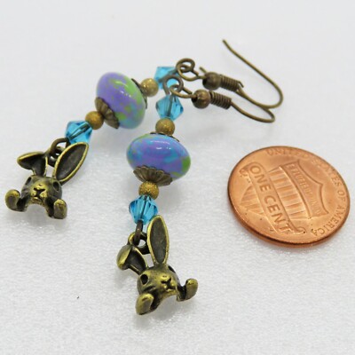 Cute Antique Gold Tone Metal Easter Bunny Earrings By SoniaMcD