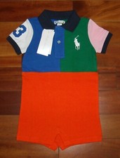NWT Ralph Lauren Boy's Shortall Color Block Romper Size 12M Multicolor 45