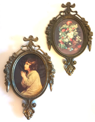 Pair of Vintage Italian Ornate Brass Frame Pictures Oval ~ Made in ...