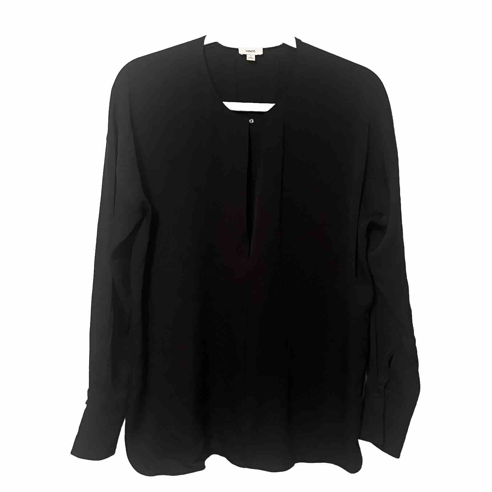 Vince Black 100% Silk Tunic Top Women’s Size 8 Long Sleeve Minimalist Blouse