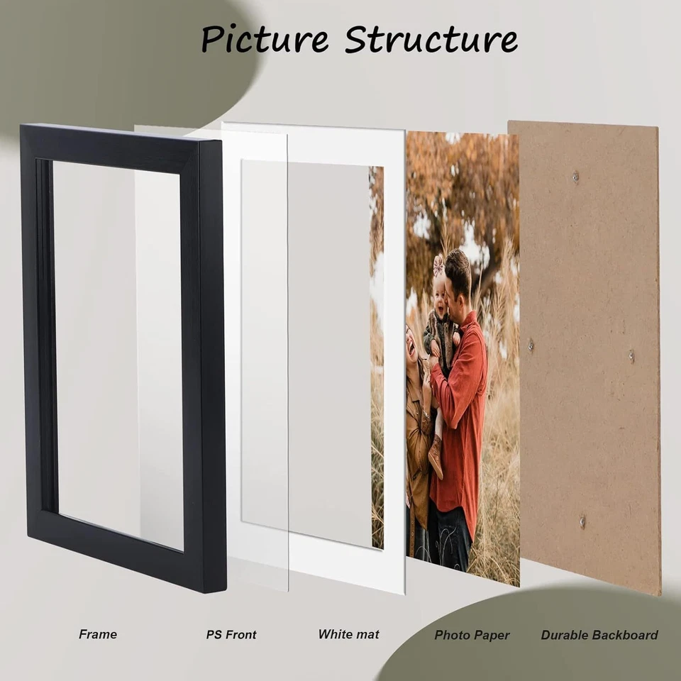 8 Stück Bilderrahmen Set 10x15 cm mit Passepartout Schwarze Fotorahmen ohne P... - Bild 3 von 4