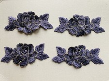 4 Pieces Purple Floral Embroidered Appliques/Patches for Sewing/Bridal/Crafts