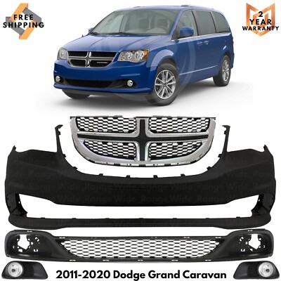 Front Bumper Cover Paintable & Grille Assembly For 2011-2020 Dodge Grand Caravan