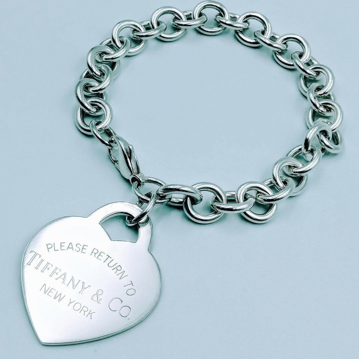 Tiffany & Co 1.5” Extra Large Sterling Silver Heart Charm Bracelet