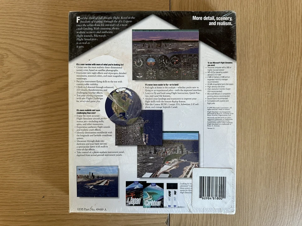Vintage Microsoft Flight Simulator Big PC Box 3 1/2 Disk New & Sealed - Image 2 of 4