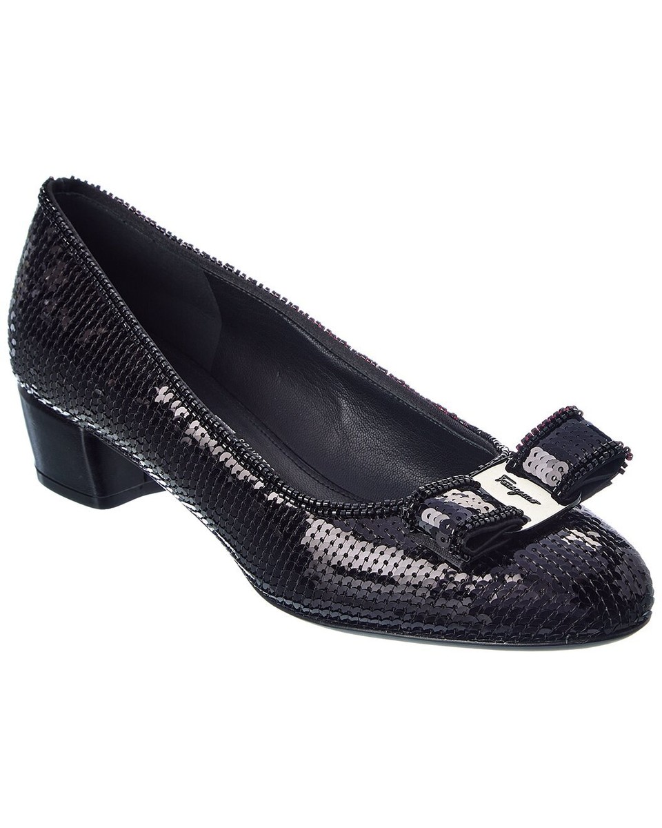 パンプス Ferragamo Vara Bow Sequin Pumps NIB NEW Salvatore Ferragamo Vara black sequin bow pump 6.5 8
