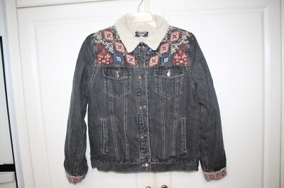 JOHNNY WAS WORKSHOP Yadani Sherpa Denim Blue Jean Jacket Aztec