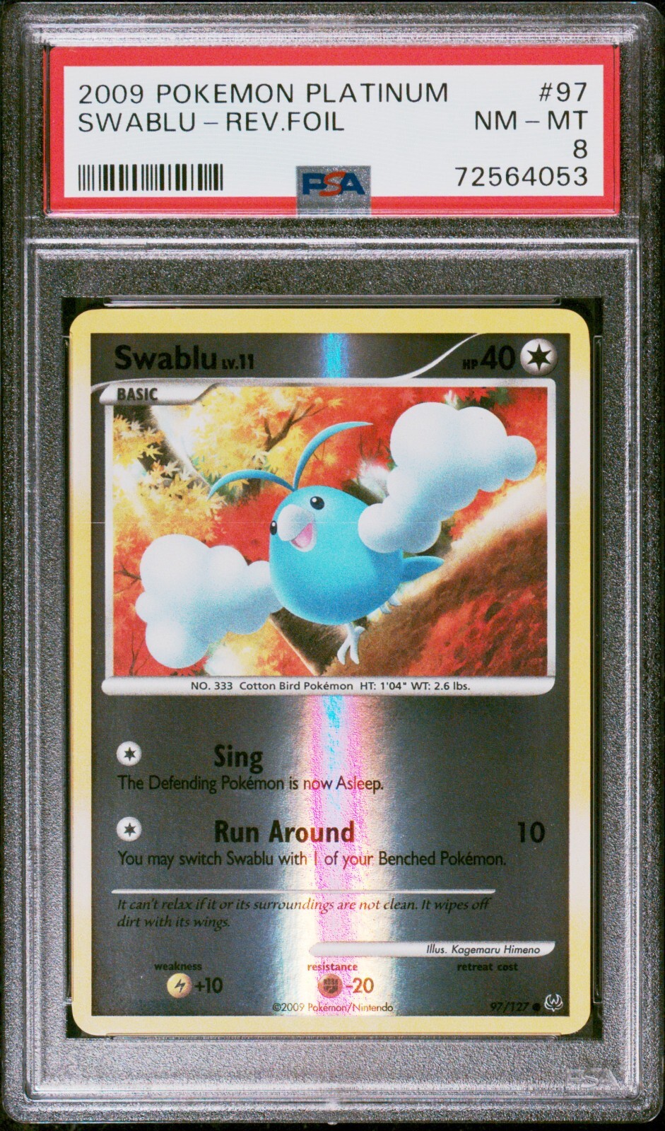 Pokemon Card Swablu 97/127 Reverse Holo Platinum PSA 8 NM-MT