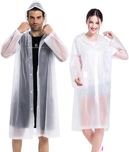 2pcs Portable Raincoat For Adults, Reusable Rain Poncho With Hoods And Sleeves - Afbeelding 1 van 8
