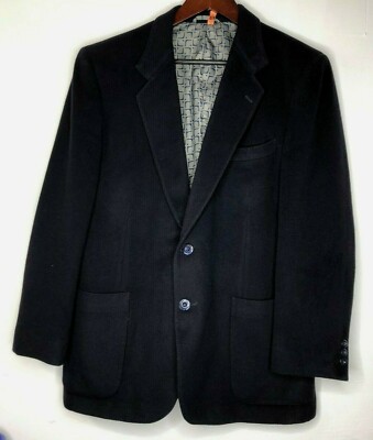 Mens 42R Cashmere Aldo Rossini Navy Blue Two Button Blazer Jacket Hand Stitching