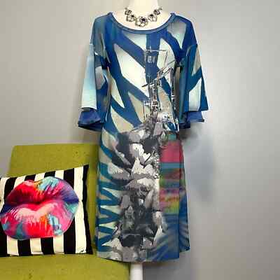 Save the Queen Blue Mesh Graphic Bell Sleeve Tunic Dress | eBay