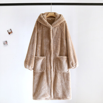 brown dressing gown womens Threadbare Women's Light Brown Fluffy Hooded Ladies' Dressing Gown main image 0