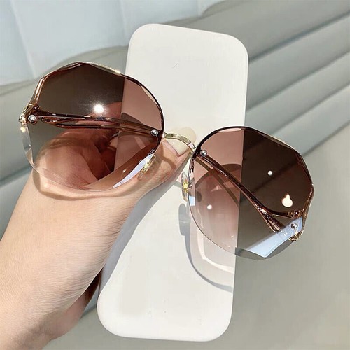 Women Fashion Oversized Outdoor Gradient Shades UV400 Glasses Rimless Sunglasses - Picture 17 of 19