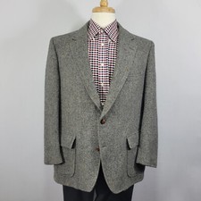 VTG Lands End Charter Collection Men's Tweed Sport Coat Gray Herringbone 44S