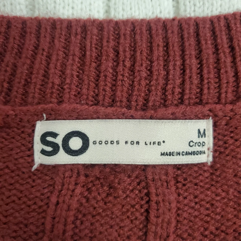 SO Mujeres Rayas Tejido con Cable Recortado Suéter Chaleco Talla M Cuello en V Tenis Preppy Foto 3 de 4