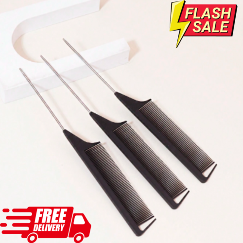 Rat Tail Comb Hair Teasing Metal Pin Tail Combs Professional Tail Comb 3 Pieces