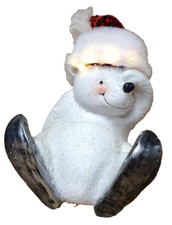 Polar Bear Skiing Christmas Decoration LED Light Sequin Hat Flocked Snow 1618