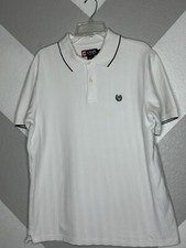 Chaps Men's Polo Shirt White Short Sleeve Black Trim Size Large Dress polo