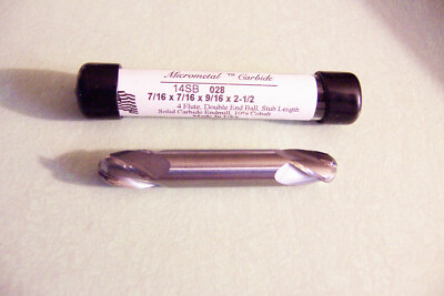 New - 7/16'' 4-Flute Double End Carbide Ball End Mill Part # 14SB-028  Micrometal