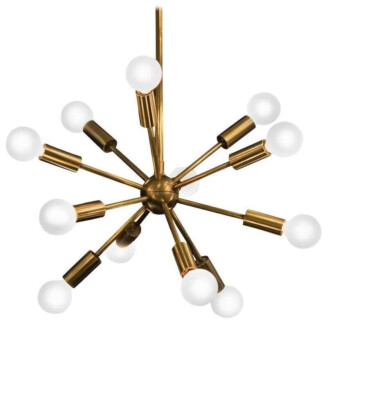 Jahrhundertmitte Messing Sputnik Kronleuchter Licht Einbau Nautisch Dekor 16 Arm