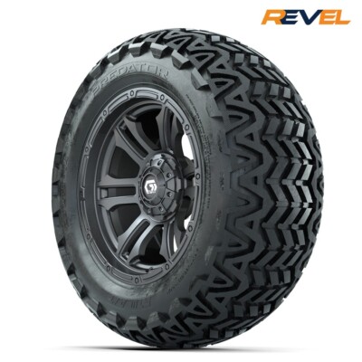 Set of 4, GTW 14'' Shogun Gunmetal Golf Cart Wheels on 23x10R14 Predator AT Tires
