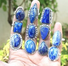 Natural Lapis Lazuli Gemstone Ring Lot 925 St...