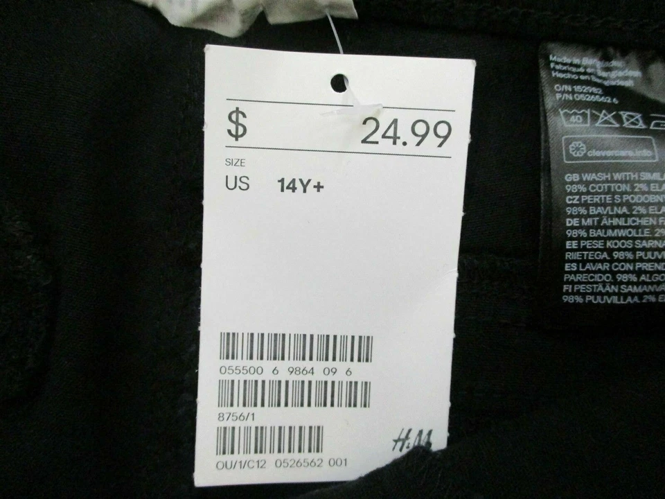 Новые брюки H&M молодежный размер 14Y хлопок повседневные плоские спереди черные на молнии  - Изображение 4 из 4