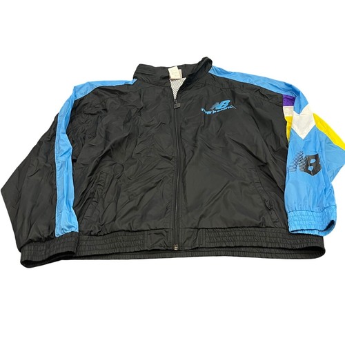 New Balance, New Balance Windbreaker Mens XL Black Blue Vintage 90s Colorblock Track Jacket