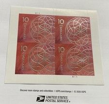 Bloque 4 estampillas de geometría floral de Estados Unidos, el valor nominal es de $40,00, cuatro estampillas de $10,00.