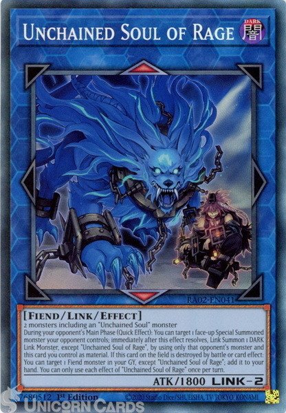 RA02-EN041 Unchained Soul of Rage : Collector's Rare 1st Edition YuGiOh Card