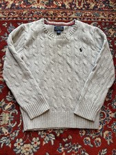 Polo Ralph Lauren Cable Knit Gray Crew Neck Long Sleeve Sweater Youth Size 6