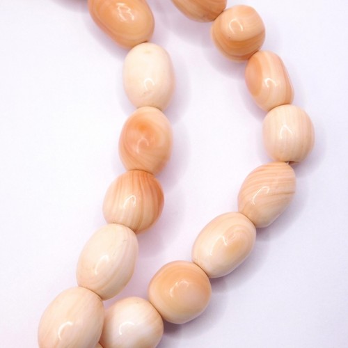 MAGNIFICENT DECO CONCH SHELL GRADUATED BARREL BEAD NECKLACE VERMEIL FILIGREE - Picture 5 of 8