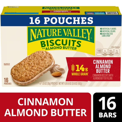 Nature Valley Cinnamon Almond Butter Biscuit Sandwiches Snack Bars (16 Pouches)